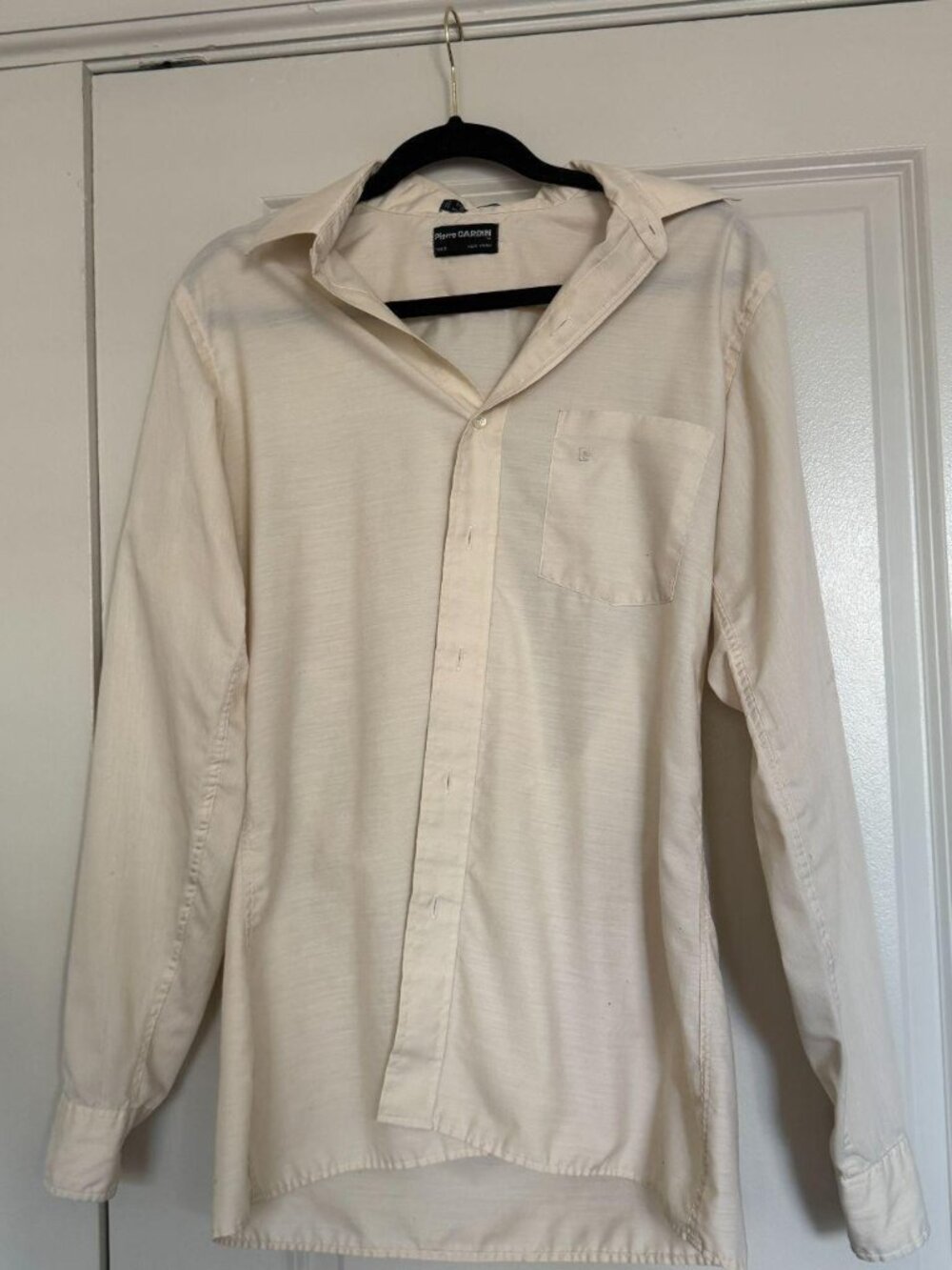 Vintage Pierre Cardin Cream Button Down Shirt Women's Medium Minimalist Classic